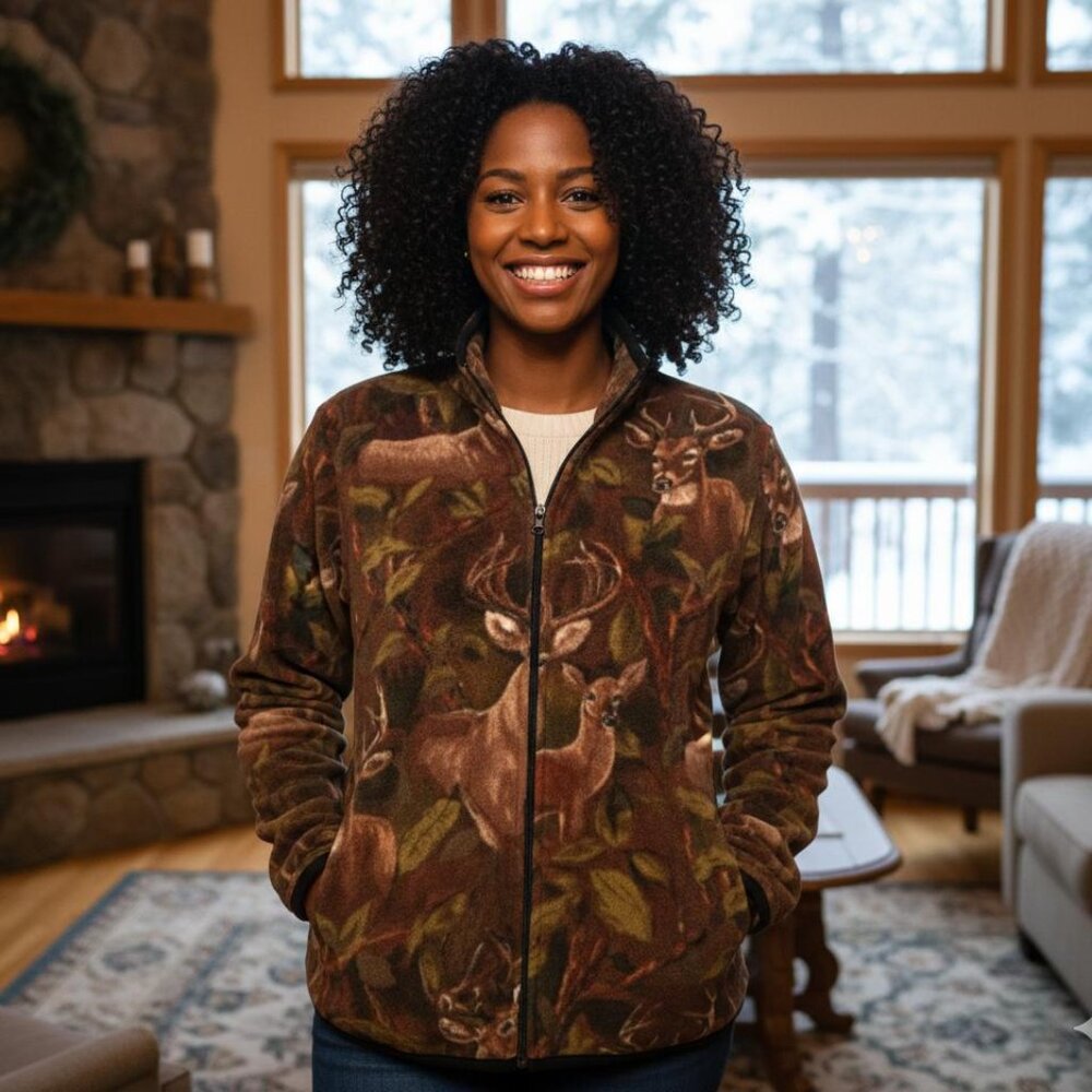 Zoofleece Deer Buck Stag Moose Elk Brown Animal Hunting Sweater Jacket S-3X
